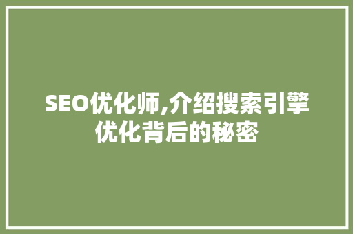 SEO优化师,介绍搜索引擎优化背后的秘密