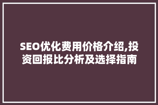 SEO优化费用价格介绍,投资回报比分析及选择指南