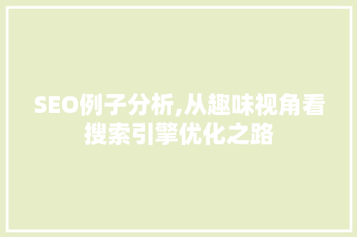 SEO例子分析,从趣味视角看搜索引擎优化之路