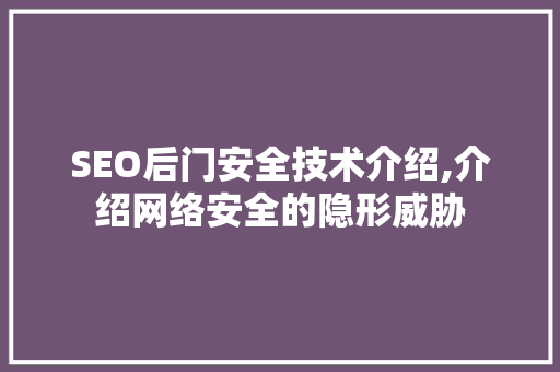 SEO后门安全技术介绍,介绍网络安全的隐形威胁