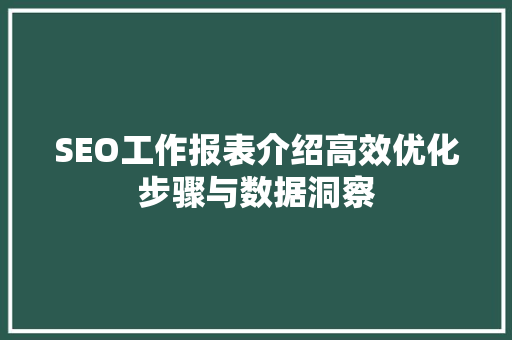 SEO工作报表介绍高效优化步骤与数据洞察