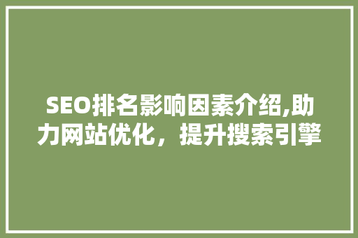 SEO排名影响因素介绍,助力网站优化，提升搜索引擎排名