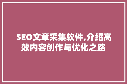 SEO文章采集软件,介绍高效内容创作与优化之路