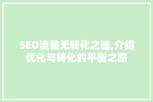SEO流量无转化之谜,介绍优化与转化的平衡之路