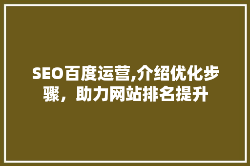 SEO百度运营,介绍优化步骤，助力网站排名提升