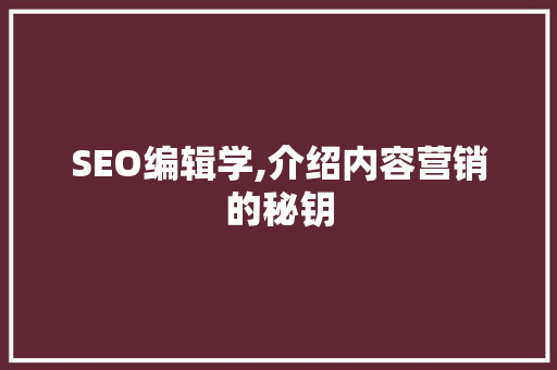 SEO编辑学,介绍内容营销的秘钥