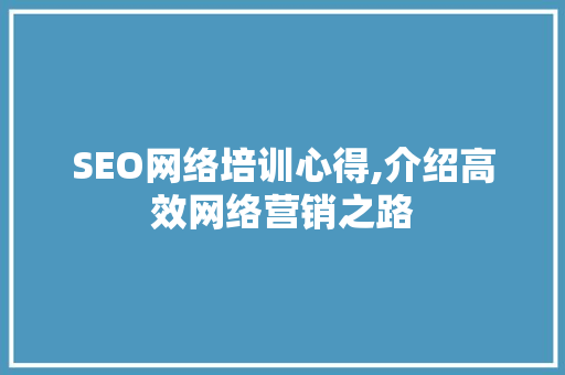 SEO网络培训心得,介绍高效网络营销之路
