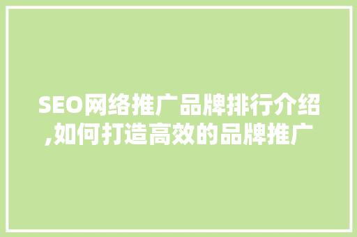 SEO网络推广品牌排行介绍,如何打造高效的品牌推广步骤