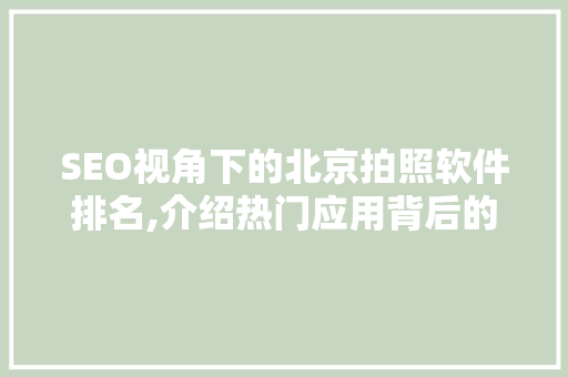 SEO视角下的北京拍照软件排名,介绍热门应用背后的优化步骤