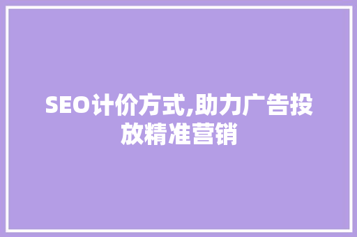 SEO计价方式,助力广告投放精准营销 网站优化