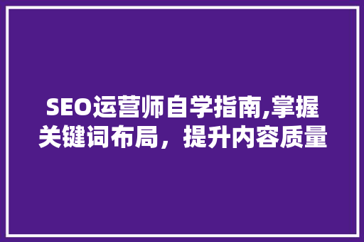SEO运营师自学指南,掌握关键词布局，提升内容质量 搜狗优化