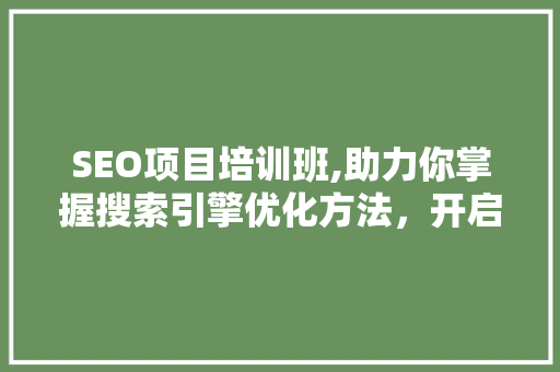 SEO项目培训班,助力你掌握搜索引擎优化方法，开启网络营销新篇章
