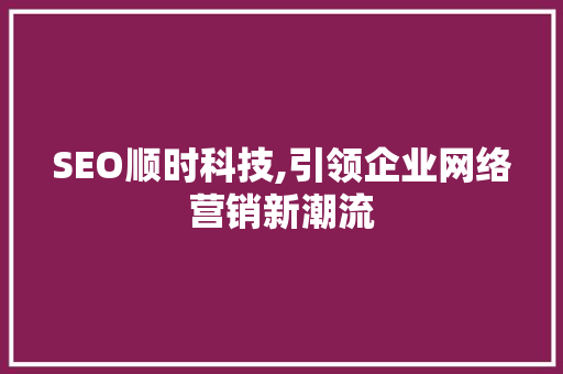 SEO顺时科技,引领企业网络营销新潮流