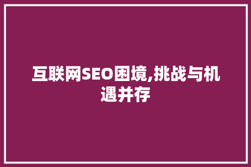 互联网SEO困境,挑战与机遇并存