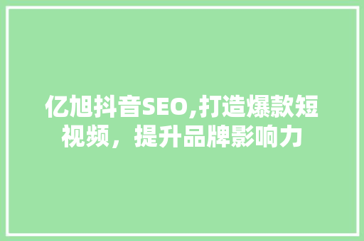 亿旭抖音SEO,打造爆款短视频，提升品牌影响力