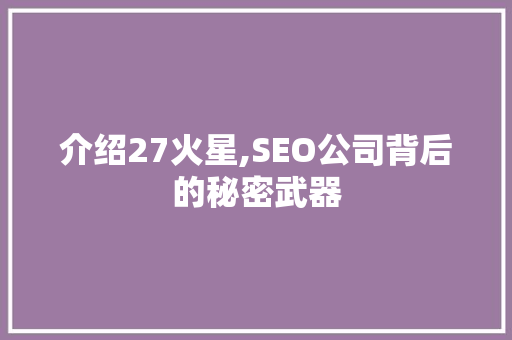 介绍27火星,SEO公司背后的秘密武器