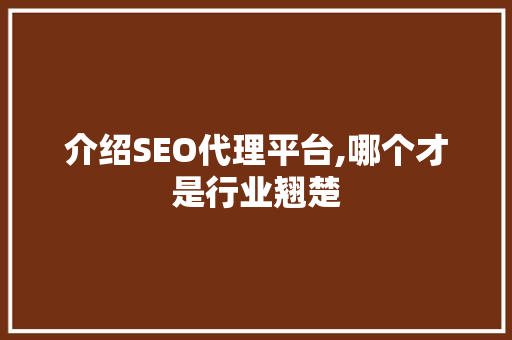 介绍SEO代理平台,哪个才是行业翘楚
