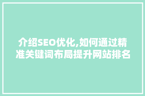 介绍SEO优化,如何通过精准关键词布局提升网站排名
