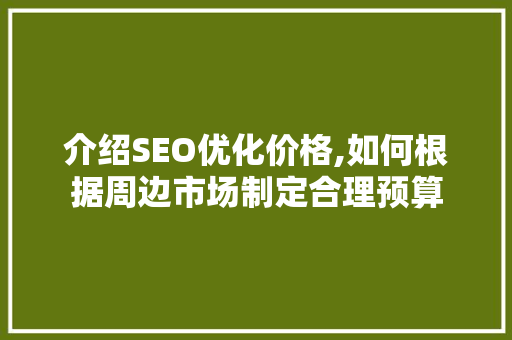 介绍SEO优化价格,如何根据周边市场制定合理预算 360搜优化
