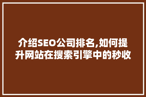 介绍SEO公司排名,如何提升网站在搜索引擎中的秒收能力