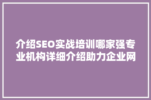 介绍SEO实战培训哪家强专业机构详细介绍助力企业网络营销 360搜优化