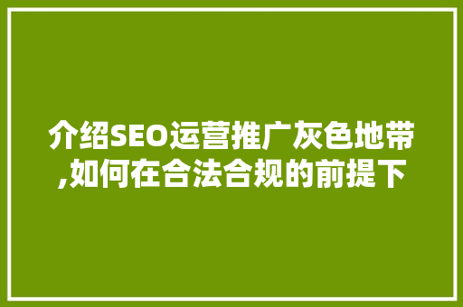 介绍SEO运营推广灰色地带,如何在合法合规的前提下实现网站排名提升