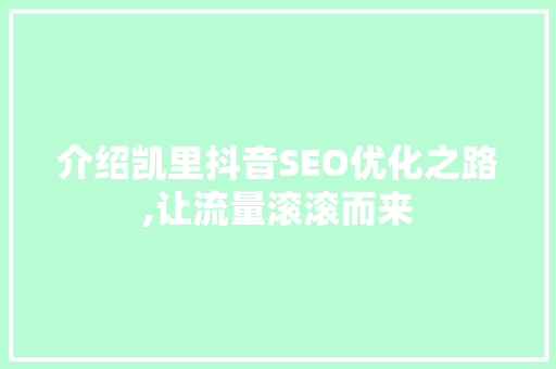 介绍凯里抖音SEO优化之路,让流量滚滚而来 百度算法