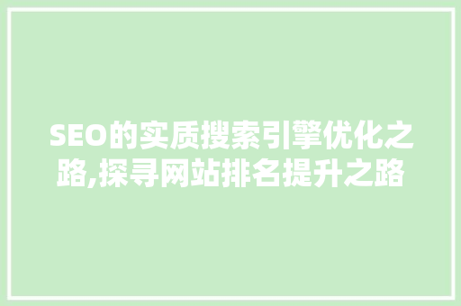 SEO的实质搜索引擎优化之路,探寻网站排名提升之路