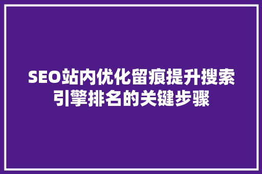 SEO站内优化留痕提升搜索引擎排名的关键步骤 网站开发