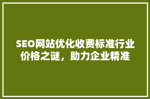 SEO网站优化收费标准行业价格之谜，助力企业精准