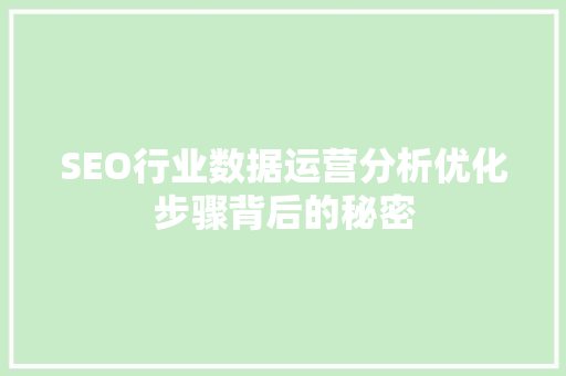 SEO行业数据运营分析优化步骤背后的秘密 百度算法