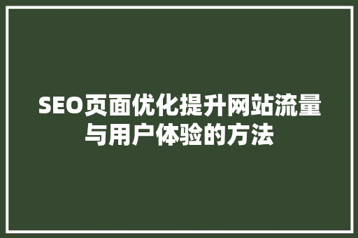 SEO页面优化提升网站流量与用户体验的方法 网站开发