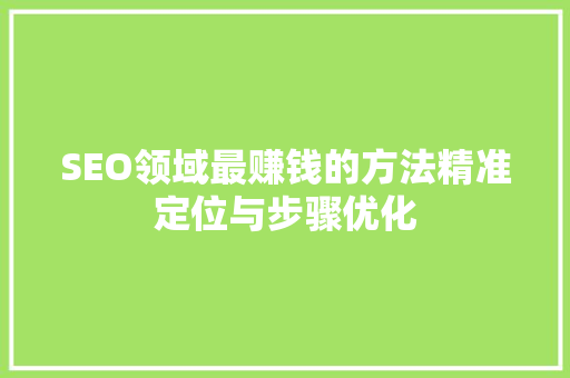 SEO领域最赚钱的方法精准定位与步骤优化 小程序开发