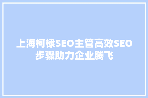 上海柯棣SEO主管高效SEO步骤助力企业腾飞