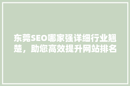 东莞SEO哪家强详细行业翘楚，助您高效提升网站排名 AI技术学习