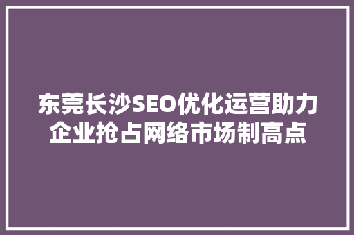 东莞长沙SEO优化运营助力企业抢占网络市场制高点