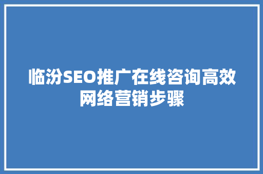 临汾SEO推广在线咨询高效网络营销步骤