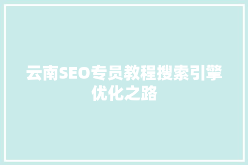 云南SEO专员教程搜索引擎优化之路