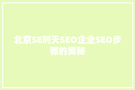 北京SE刑天SEO企业SEO步骤的奥秘
