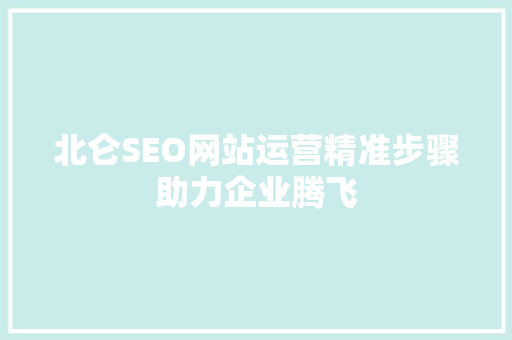 北仑SEO网站运营精准步骤助力企业腾飞 小程序开发