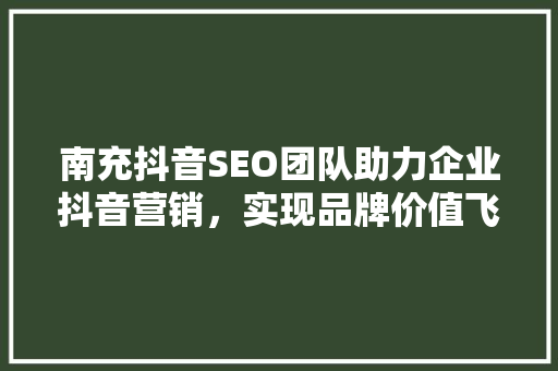 南充抖音SEO团队助力企业抖音营销，实现品牌价值飞跃