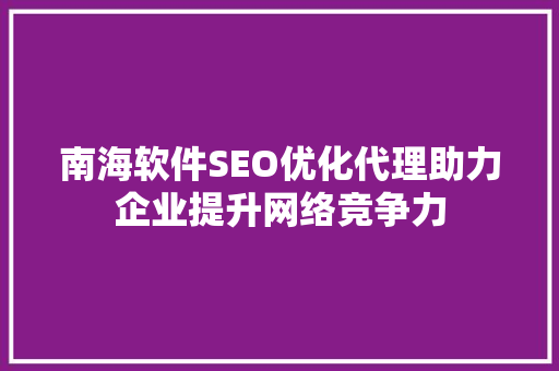 南海软件SEO优化代理助力企业提升网络竞争力 小程序开发