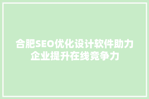 合肥SEO优化设计软件助力企业提升在线竞争力