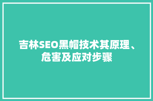 吉林SEO黑帽技术其原理、危害及应对步骤