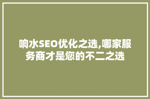响水SEO优化之选,哪家服务商才是您的不二之选