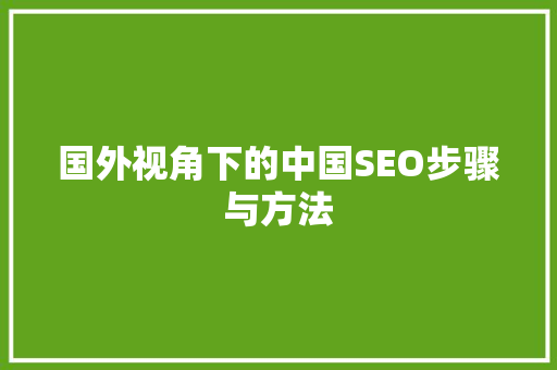国外视角下的中国SEO步骤与方法