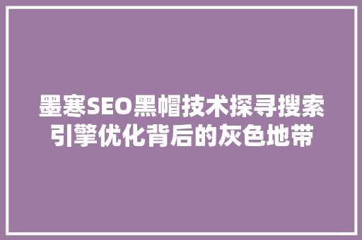 墨寒SEO黑帽技术探寻搜索引擎优化背后的灰色地带