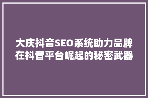 大庆抖音SEO系统助力品牌在抖音平台崛起的秘密武器
