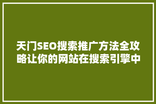 天门SEO搜索推广方法全攻略让你的网站在搜索引擎中脱颖而出 英文谷歌算法
