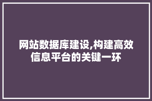 网站数据库建设,构建高效信息平台的关键一环